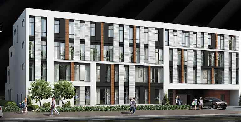 Rendering of Nuewest Condos exterior full view
