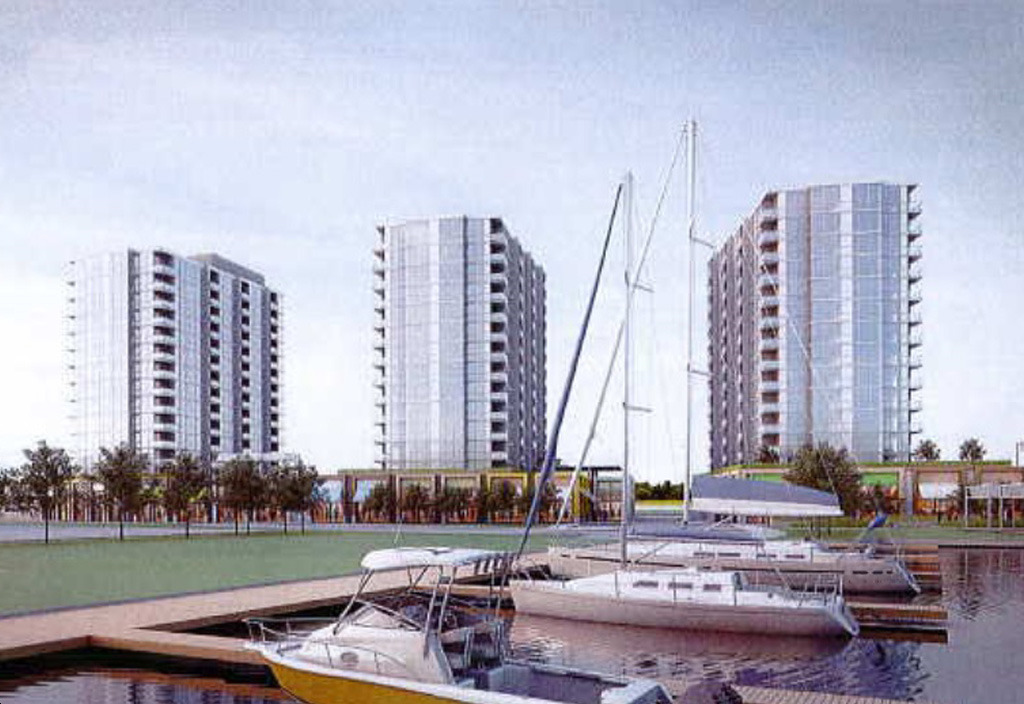 Rendering of Porta Condos view of the 3 towers from the harbour