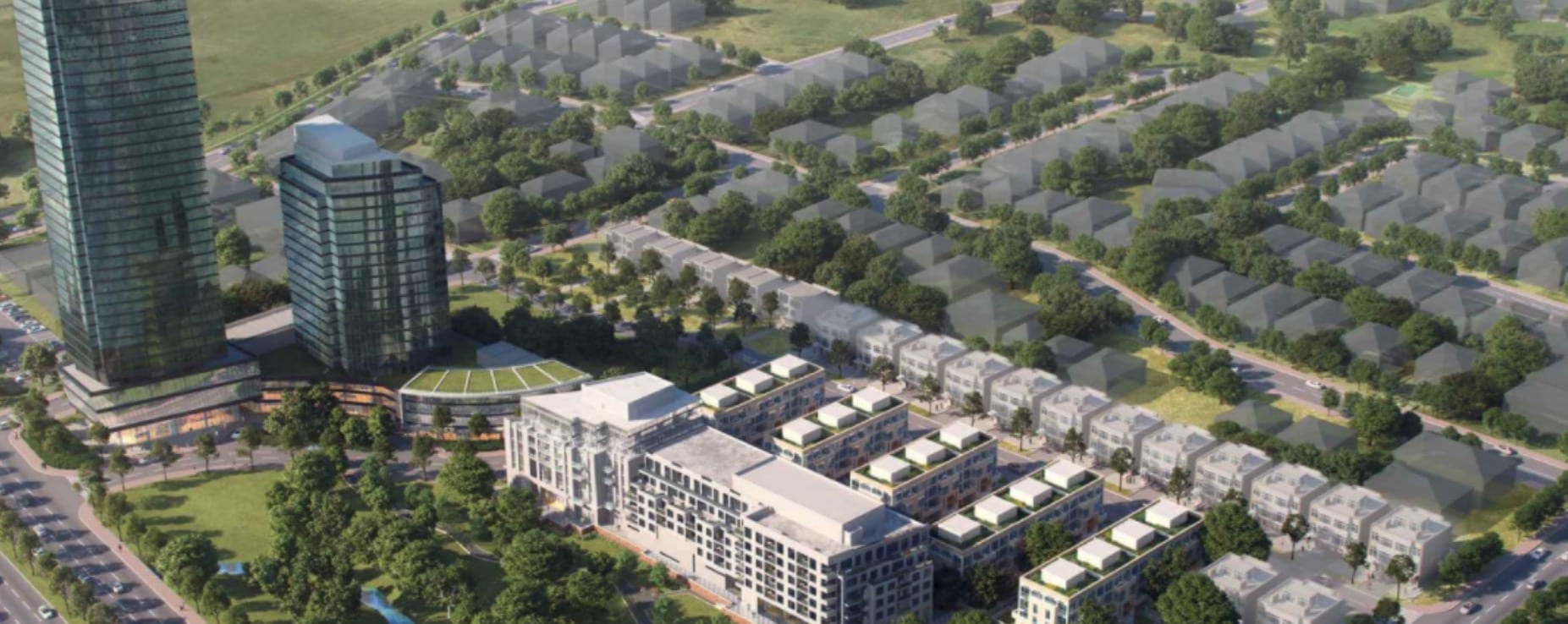 Aerial rendering of Yonge & Bernard Condos, Towns and Single Family Homes in Richmond Hill