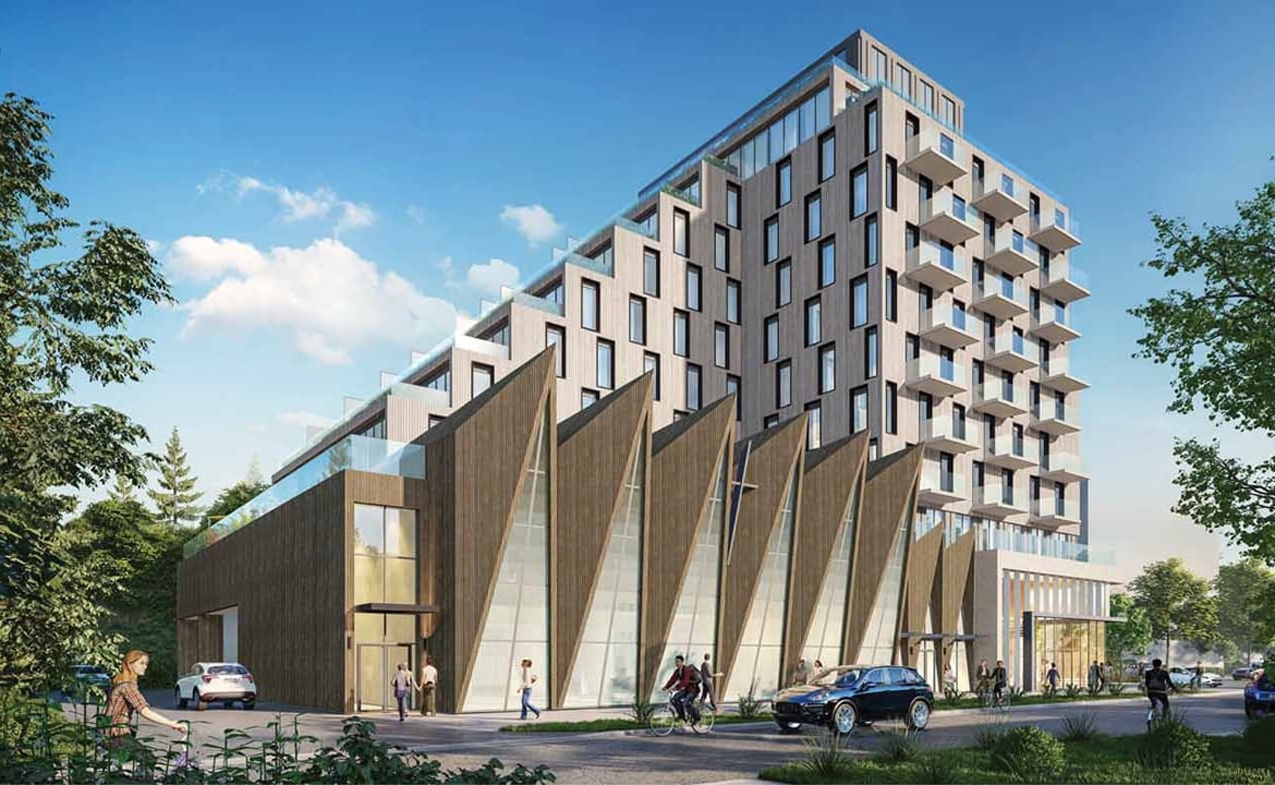 Exterior rendering of 25 Old York Mills Condos worms-eye-view