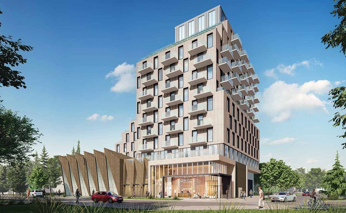 Exterior rendering of 25 Old York Mills Condos side angle view