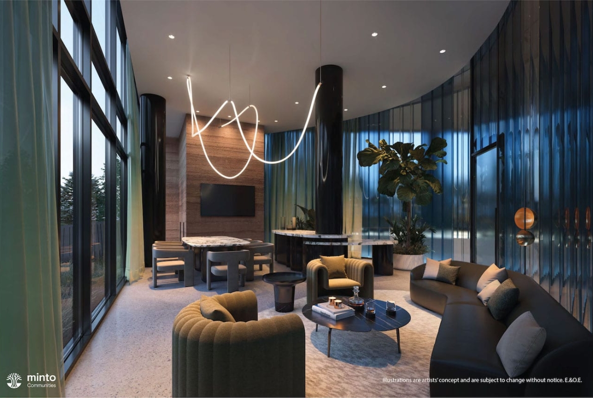 Rendering of North Oak Tower 3 Condos interior dining lounge