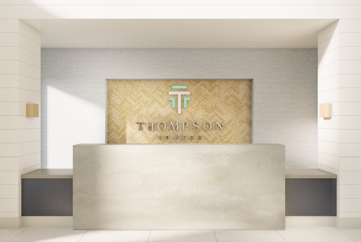 Rendering of Thompson Towers lobby with concierge