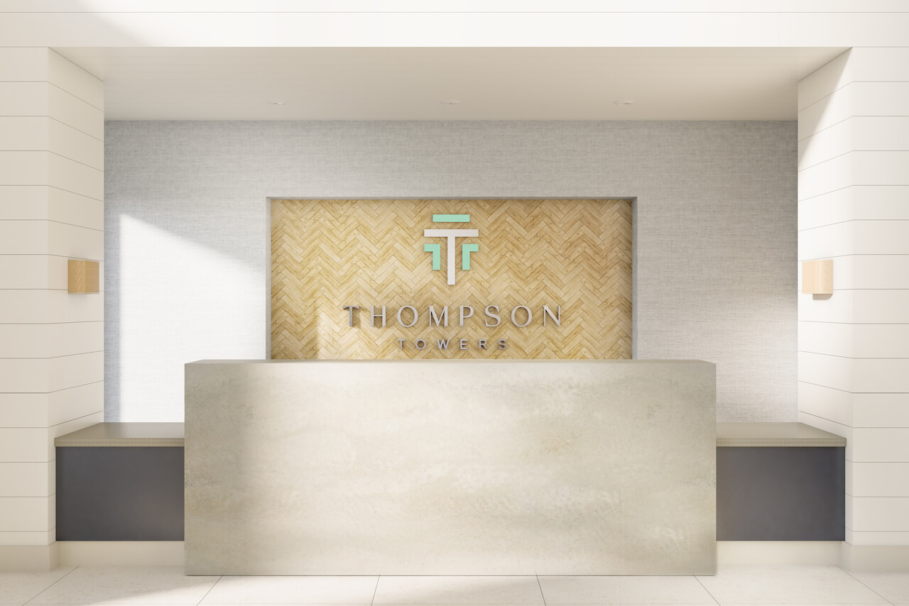 Rendering of Thompson Towers lobby with concierge