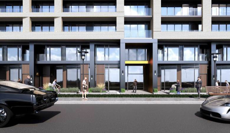 Rendering of Park Central Condos exterior entrance at a distance