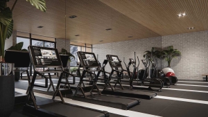Rendering Plaza West District Condos treadmills in gym