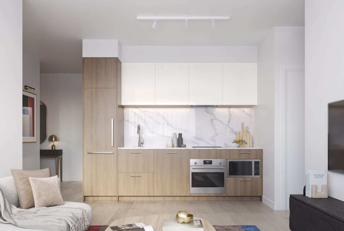 Rendering of Olive Residences suite kitchen close-up interior