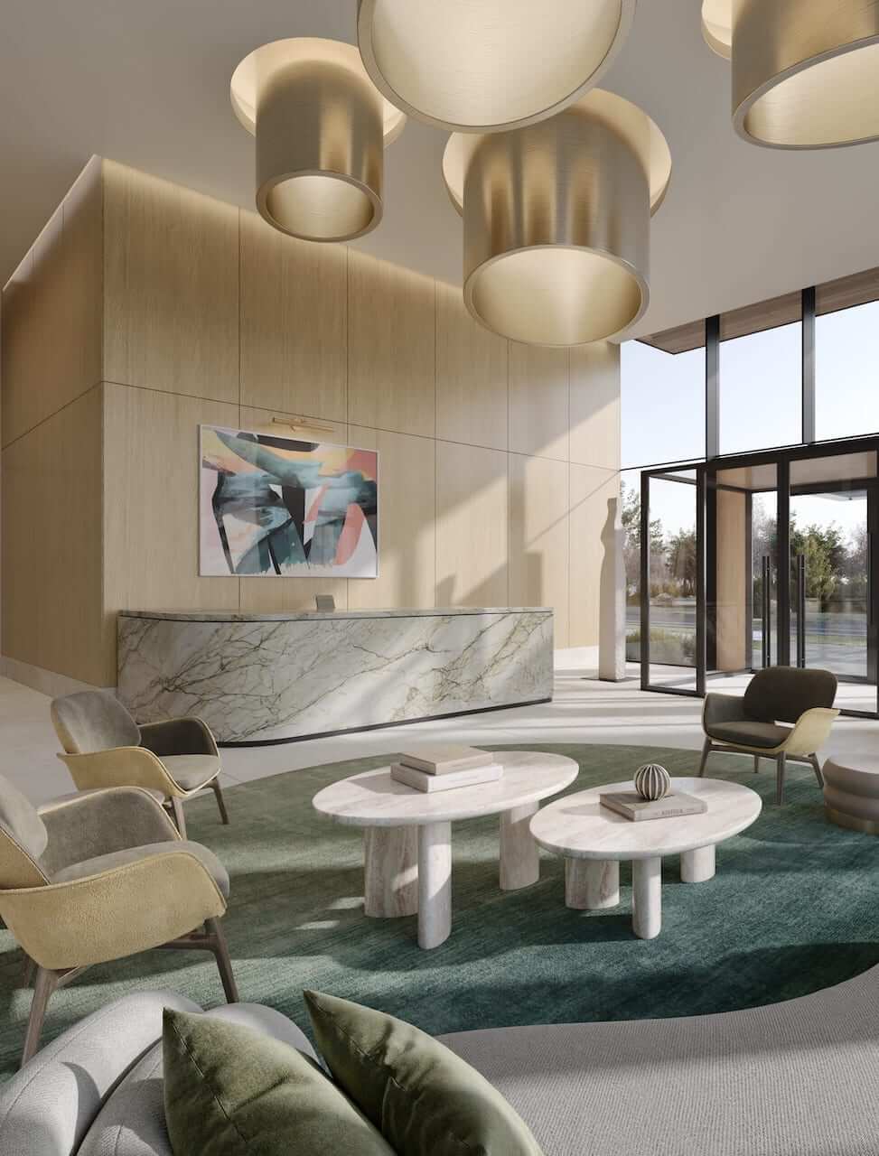 Rendering of Olive Residences lobby interior