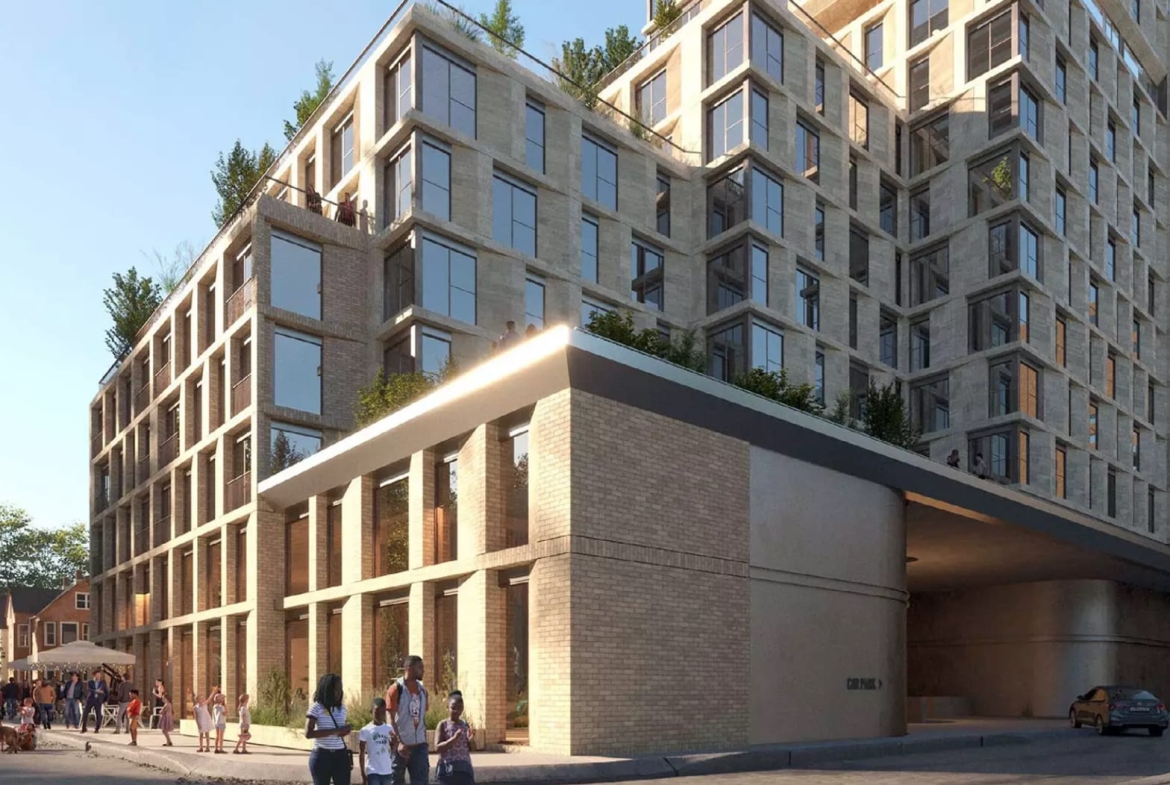 Rendering of South Station Condos street-level siding
