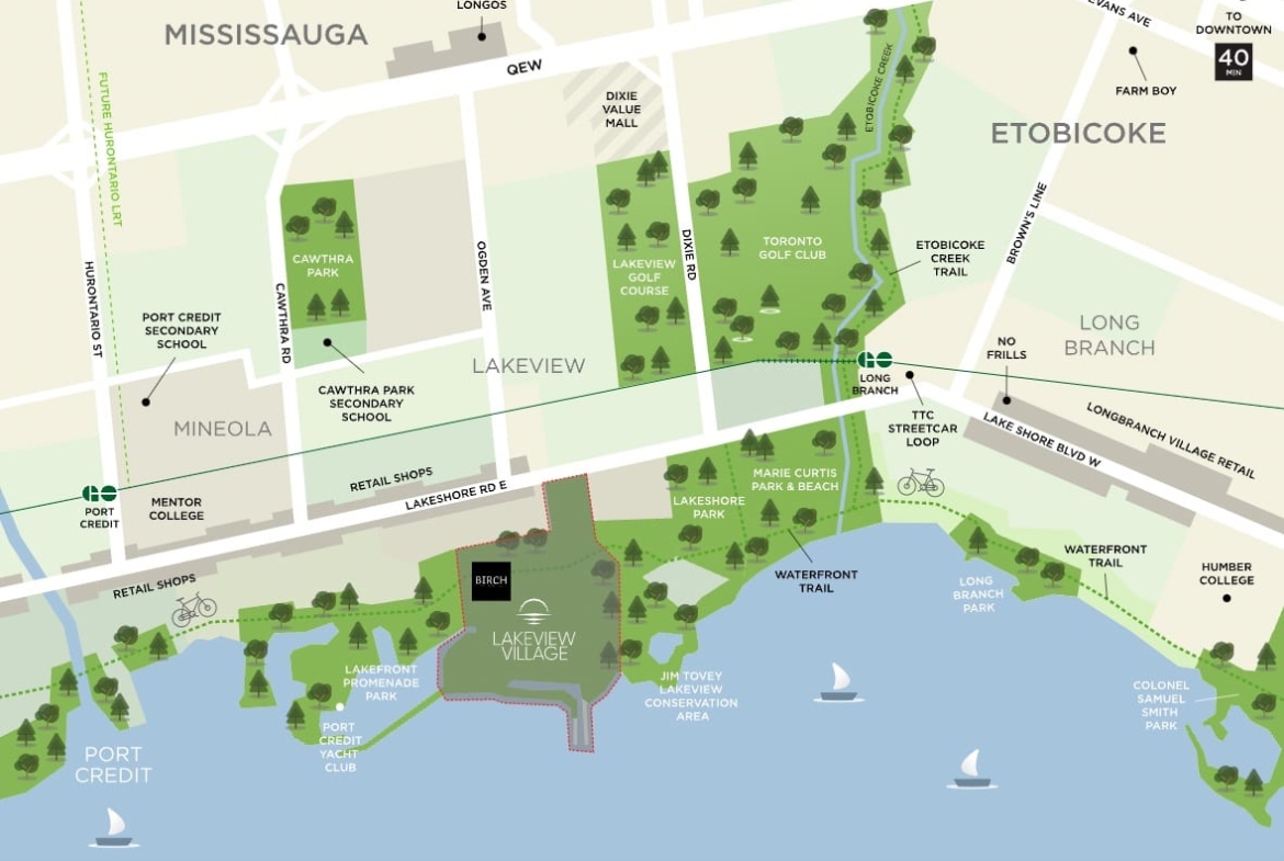 Map of Birch Condos and Towns at Lakeview Village in Mississauga