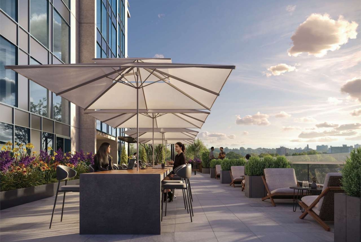 Rendering of 1107 Main Condos terrace during the day