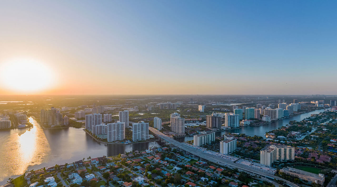 St. Regis Residences Sunny Isles Beach rooftop view of the north west golden hour