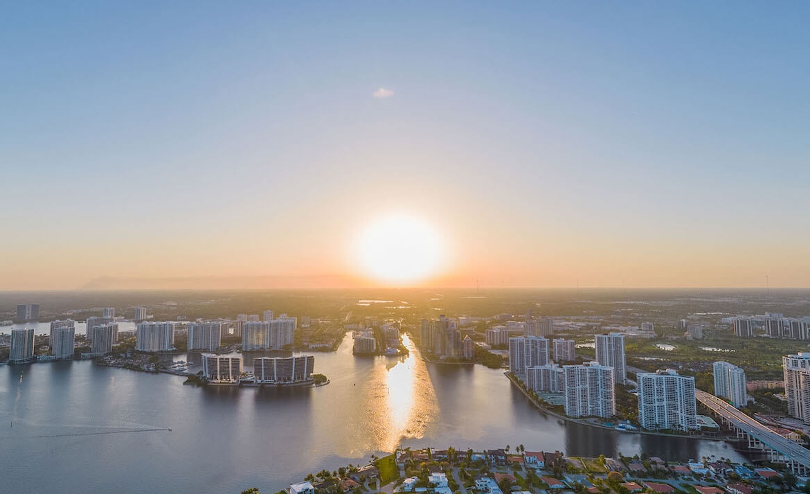 St. Regis Residences Sunny Isles Beach rooftop view of the west golden hour