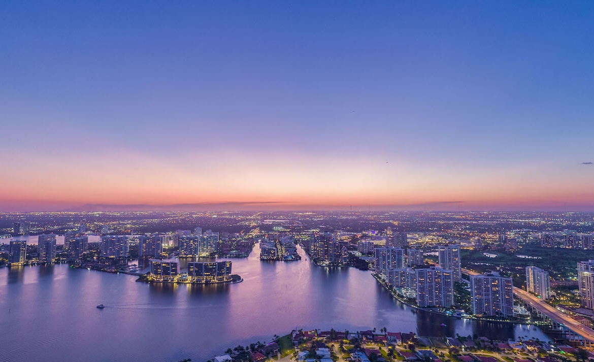 St. Regis Residences Sunny Isles Beach rooftop view of the west twilight