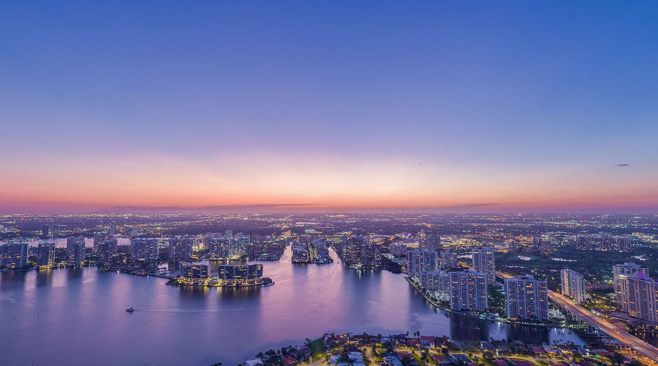 St. Regis Residences Sunny Isles Beach rooftop view of the west twilight