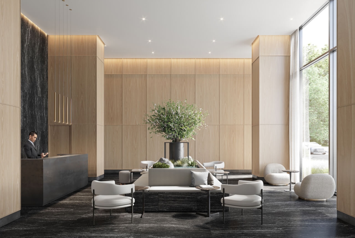 Rendering of LSQ1 Condos lobby tower A