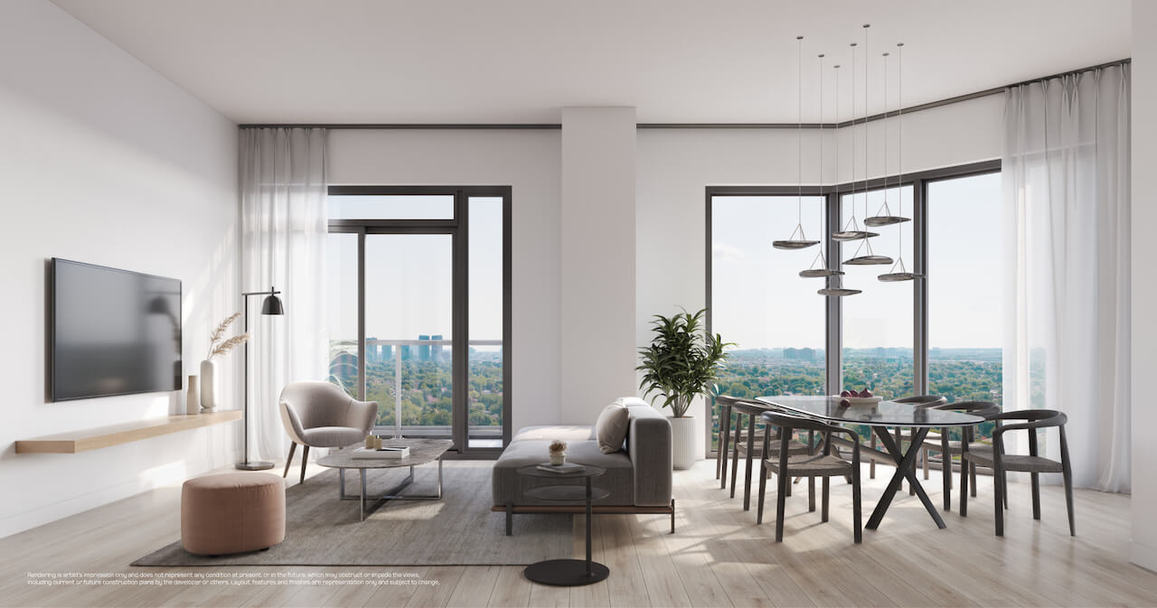 Rendering of LSQ1 Condos suite interior living and dining area