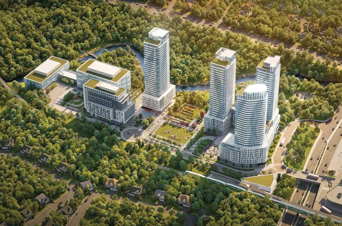 Aerial rendering of The Residences at Central Park in Toronto