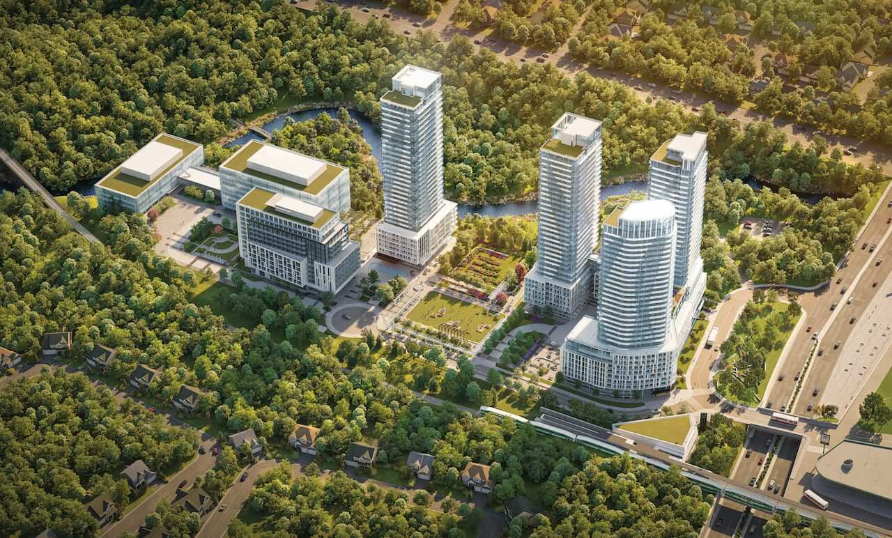 Aerial rendering of The Residences at Central Park in Toronto