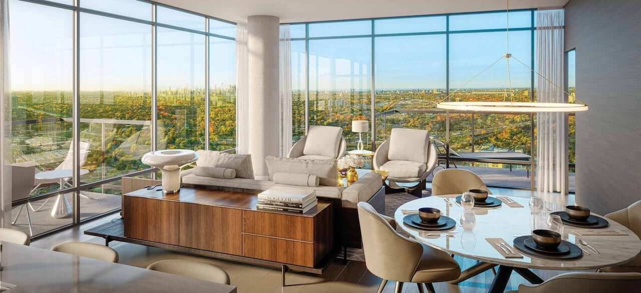 Rendering of The Residences at Central Park Condos suite interior living room