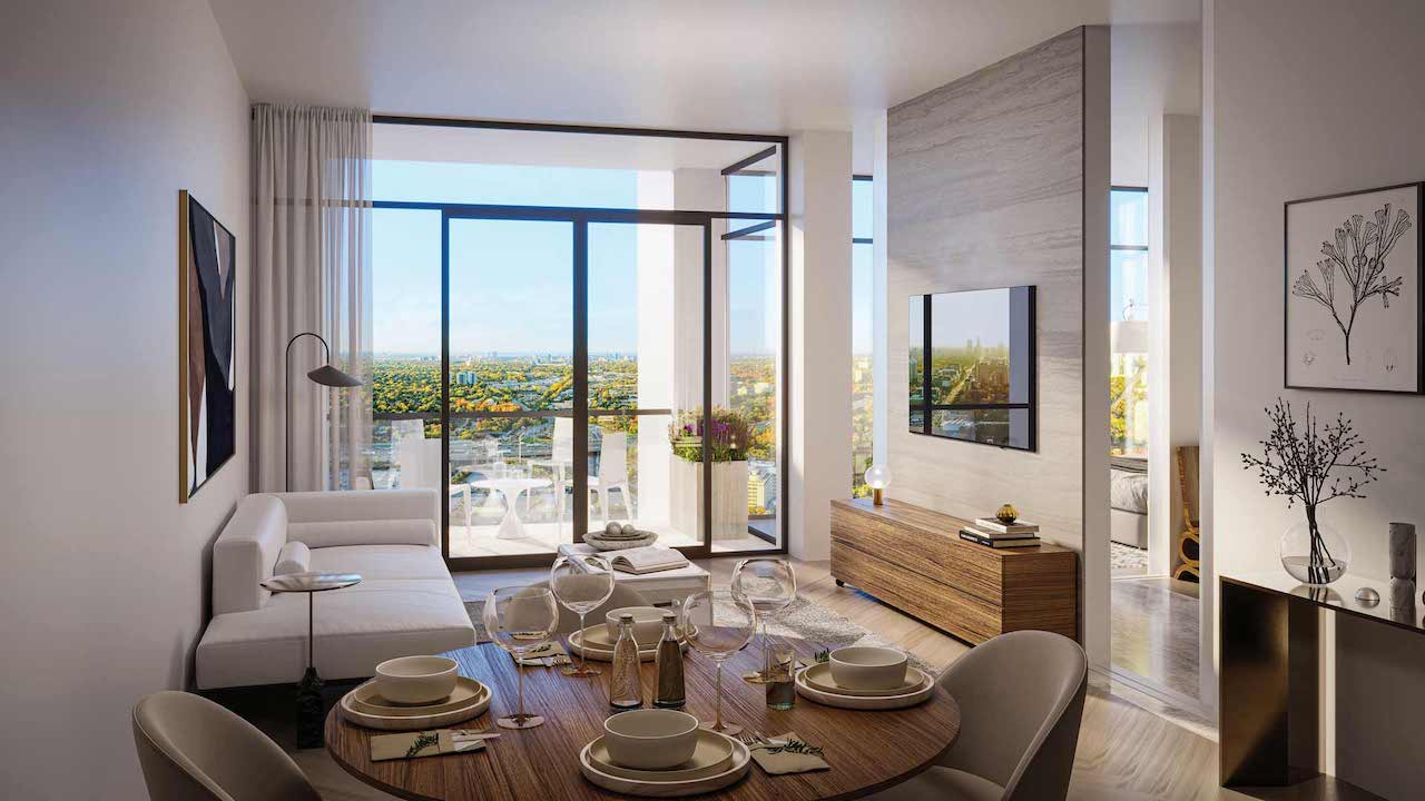 Rendering of The Residences at Central Park Condos suite interior dining space