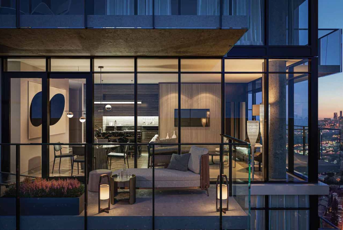 Rendering of The Residences at Central Park Condos suite interior view inside at night