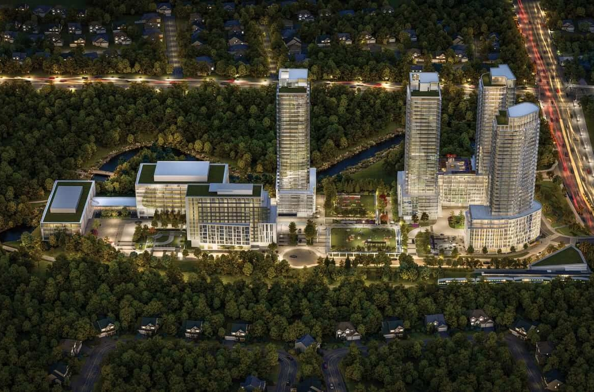 Rendering of The Residences at Central Park Condos aerial at night