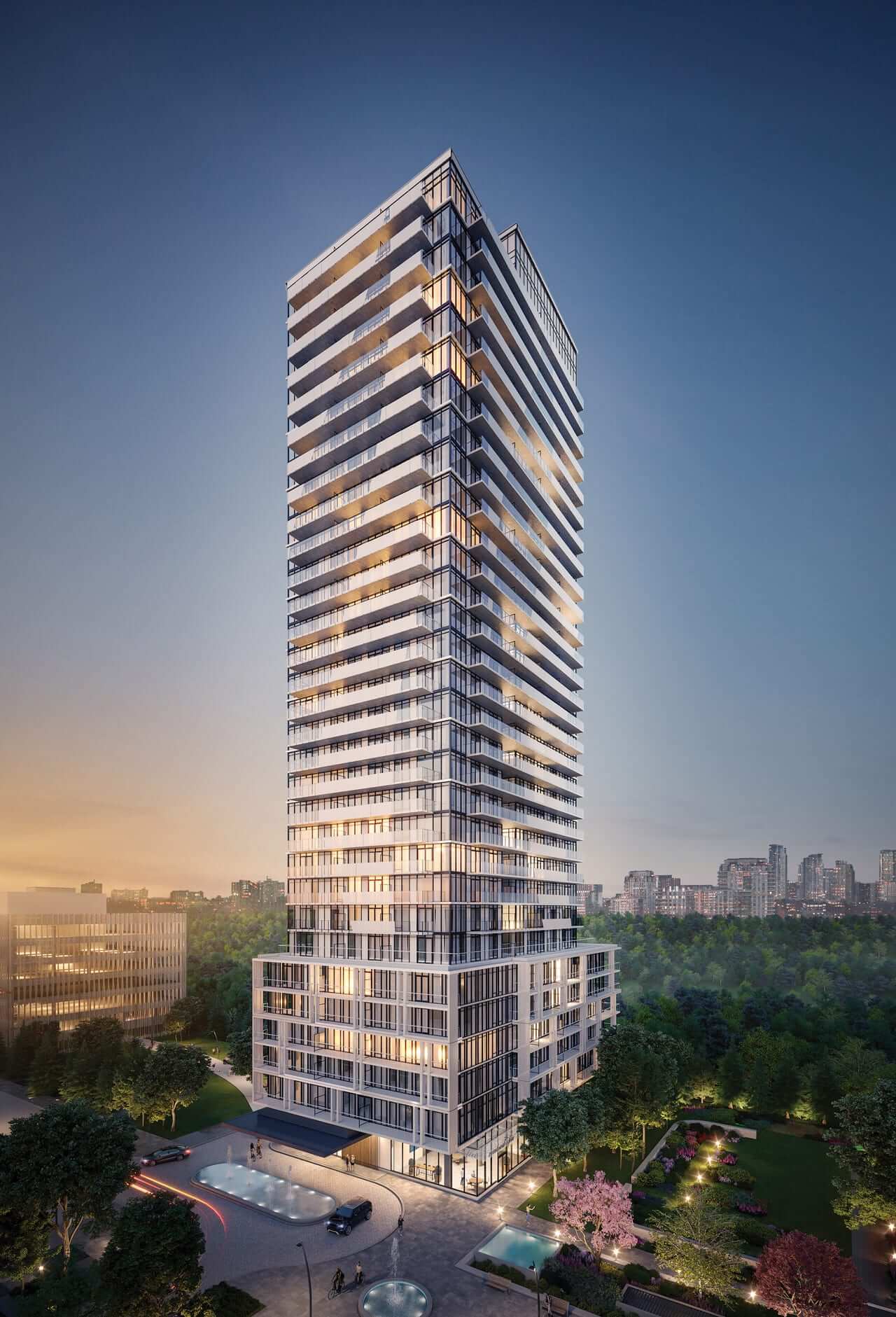 Rendering of The Residences at Central Park Condos exterior full view at night