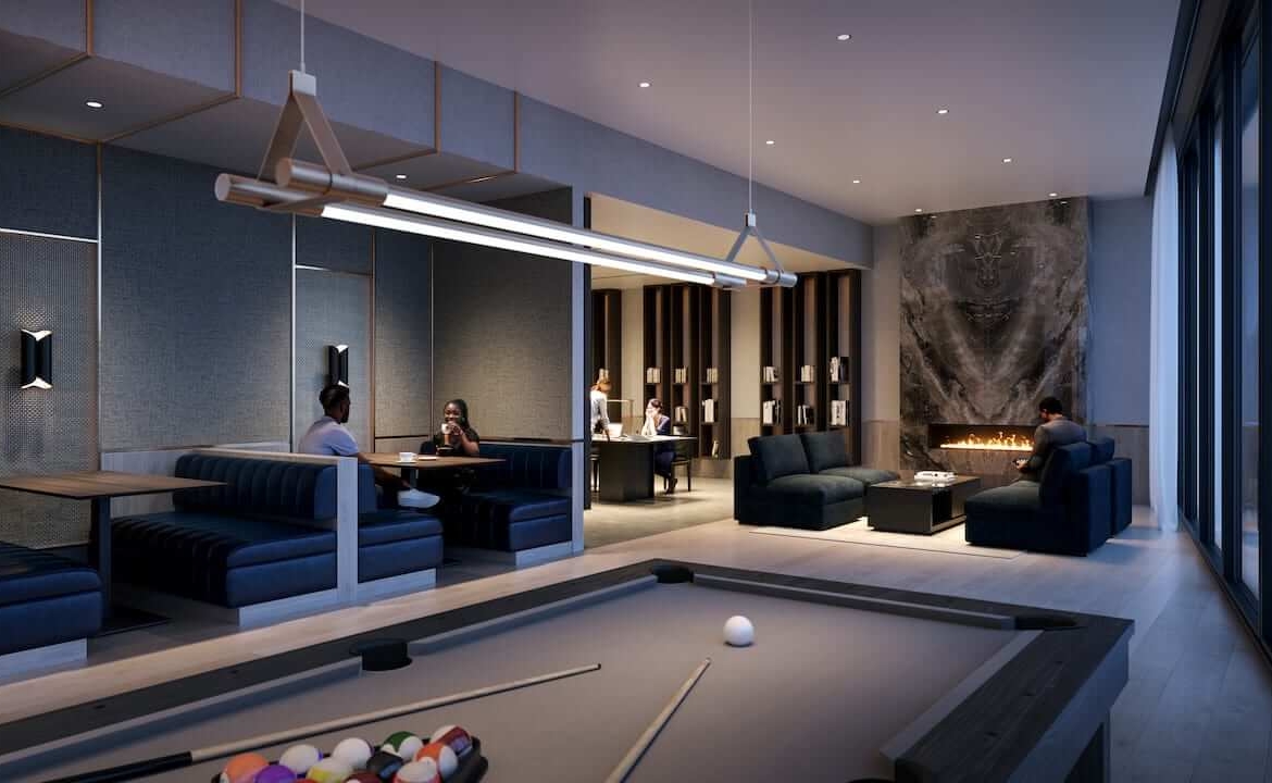 Rendering of Kipling Station Condos event space and coworking lounge