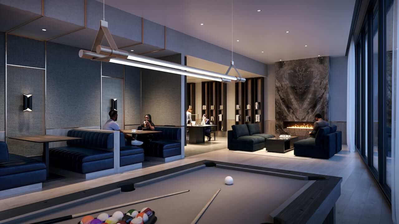 Rendering of Kipling Station Condos event space and coworking lounge