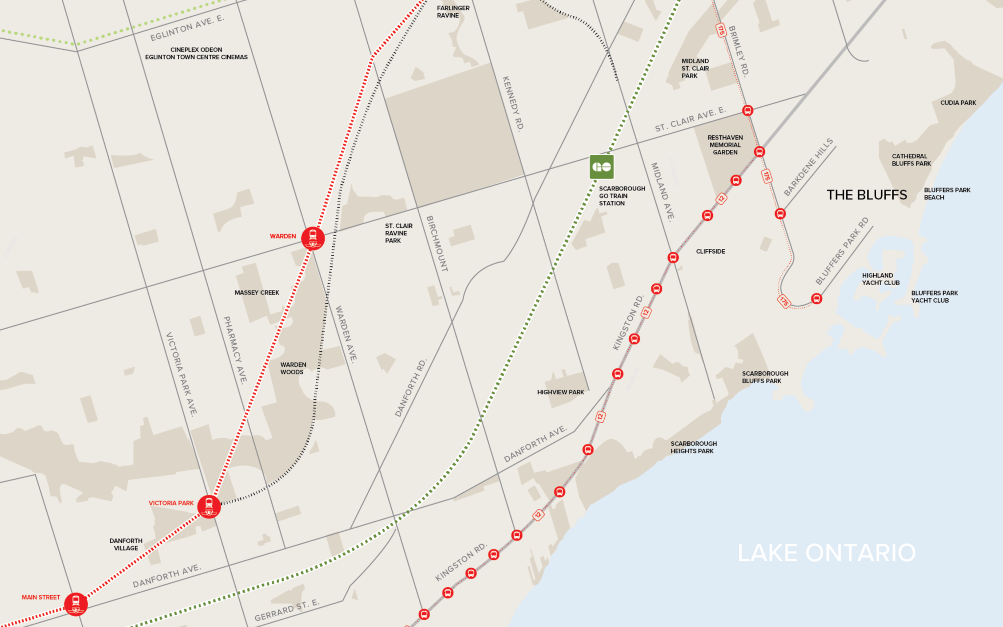 Transit map of Residences at Bluffers Park in Toronto