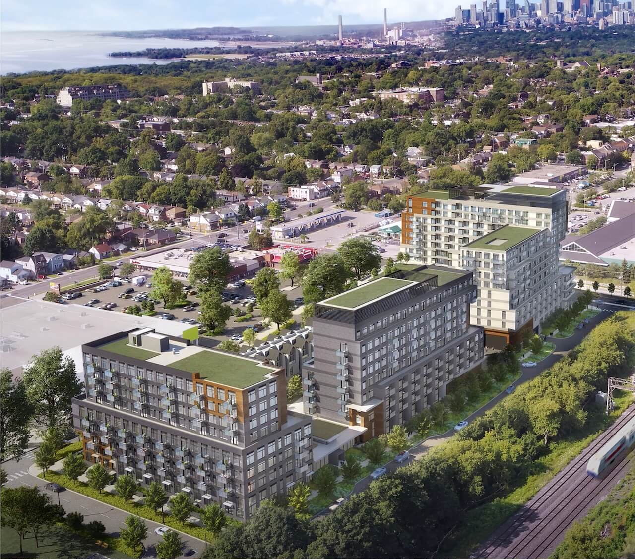Rendering of Birchley Park Condos and Towns aerial
