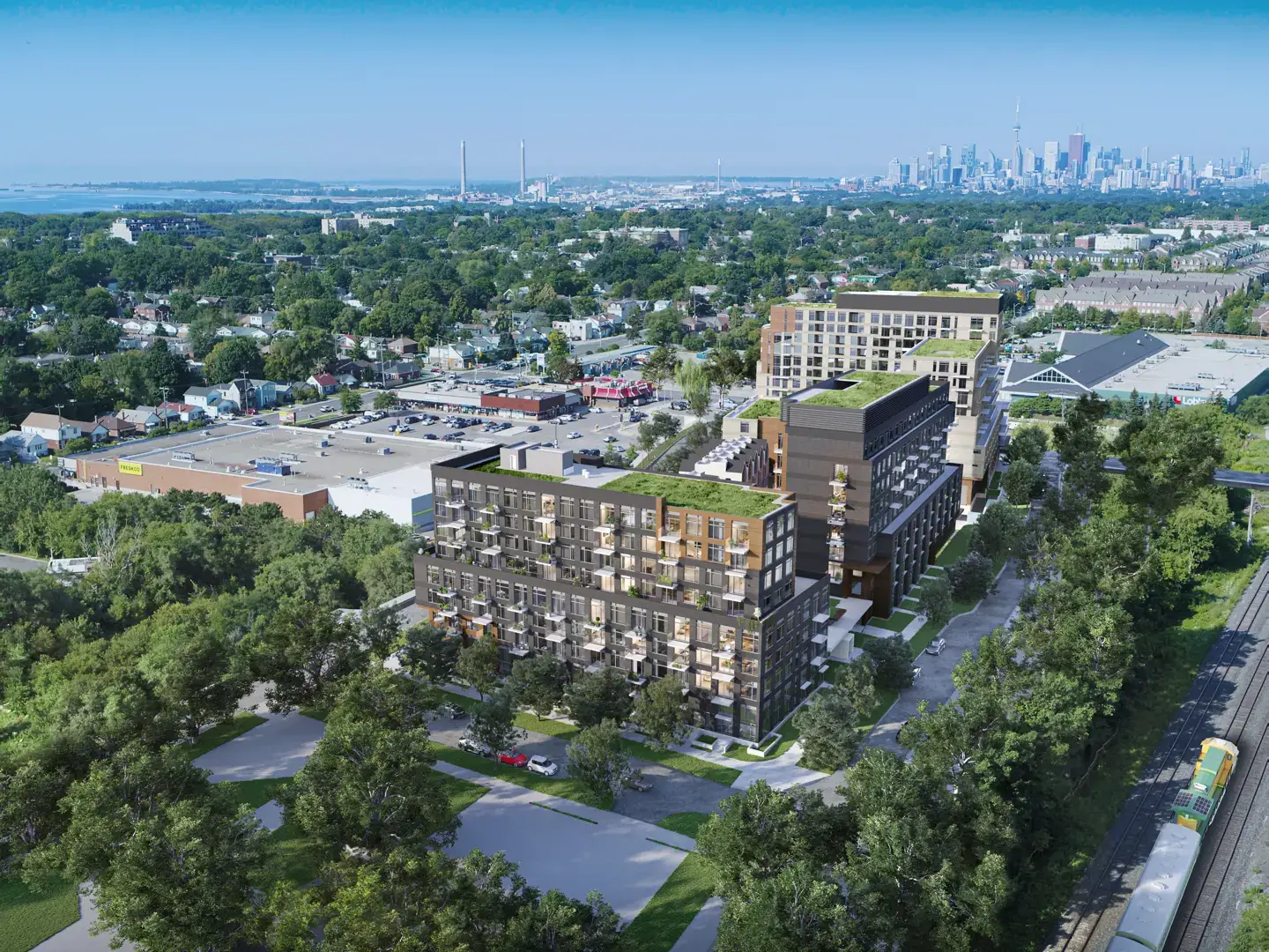 Rendering of Birchley Park Condos and Towns aerial close up