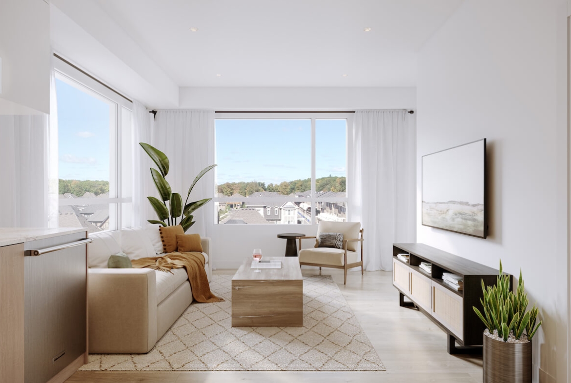 Rendering of Carding House suite interior living room area