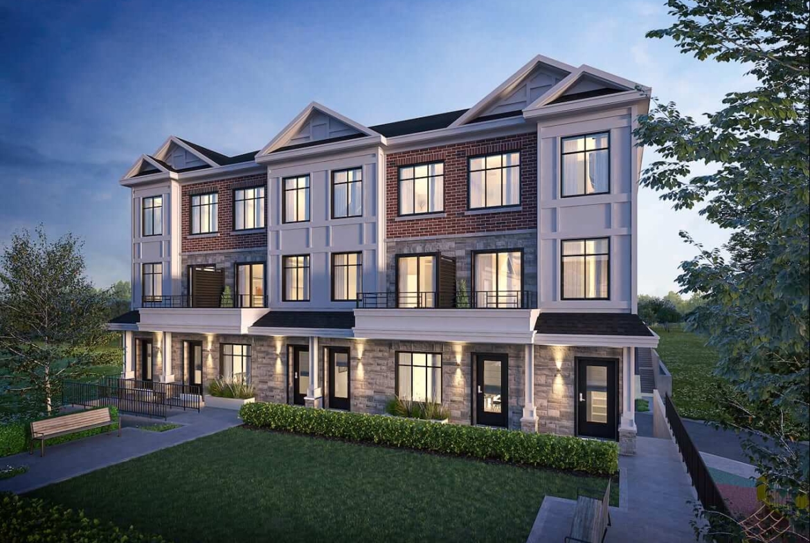 Rendering of Highgrove II Towns exterior at night