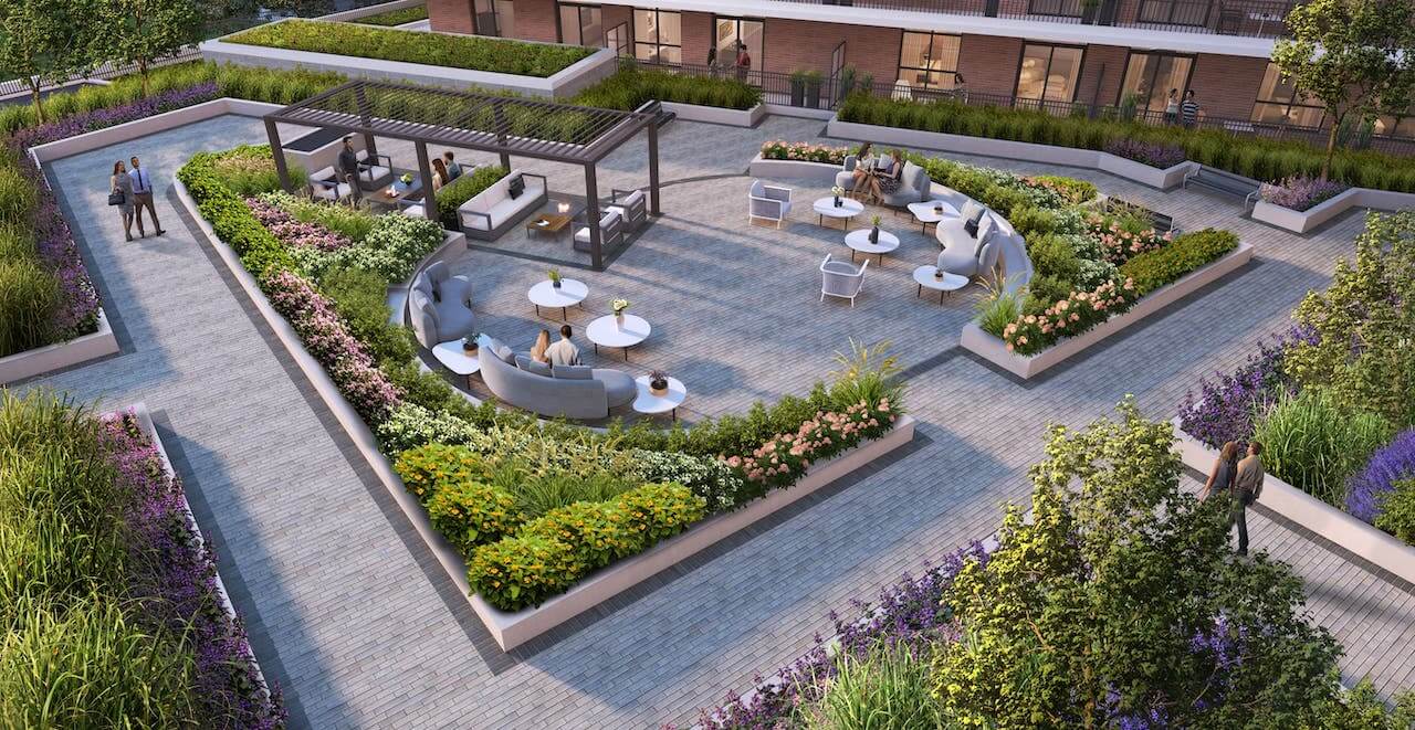 Rendering of The Residences at Bronte Lakeside exterior courtyard