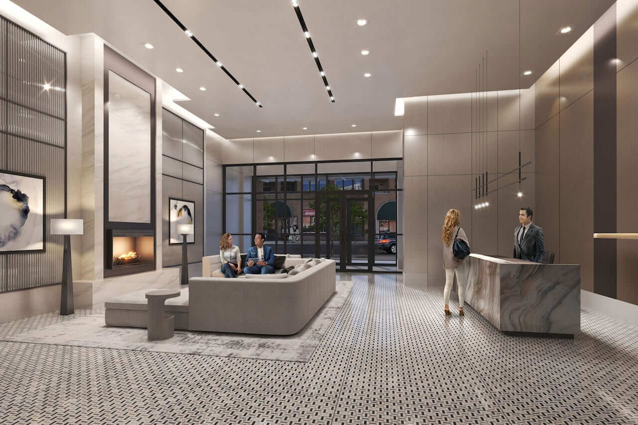 Rendering of The Residences at Bronte Lakeside interior amenity lobby