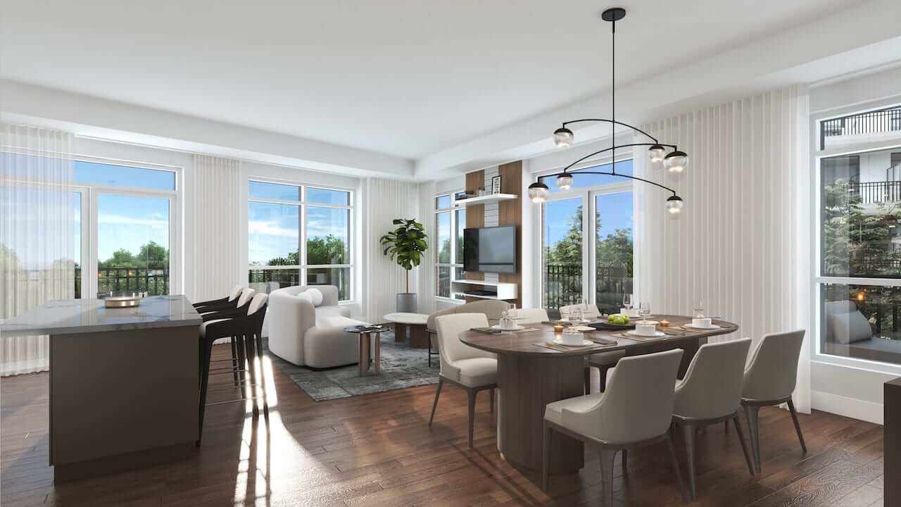 Rendering of The Residences at Bronte Lakeside interior suite living room