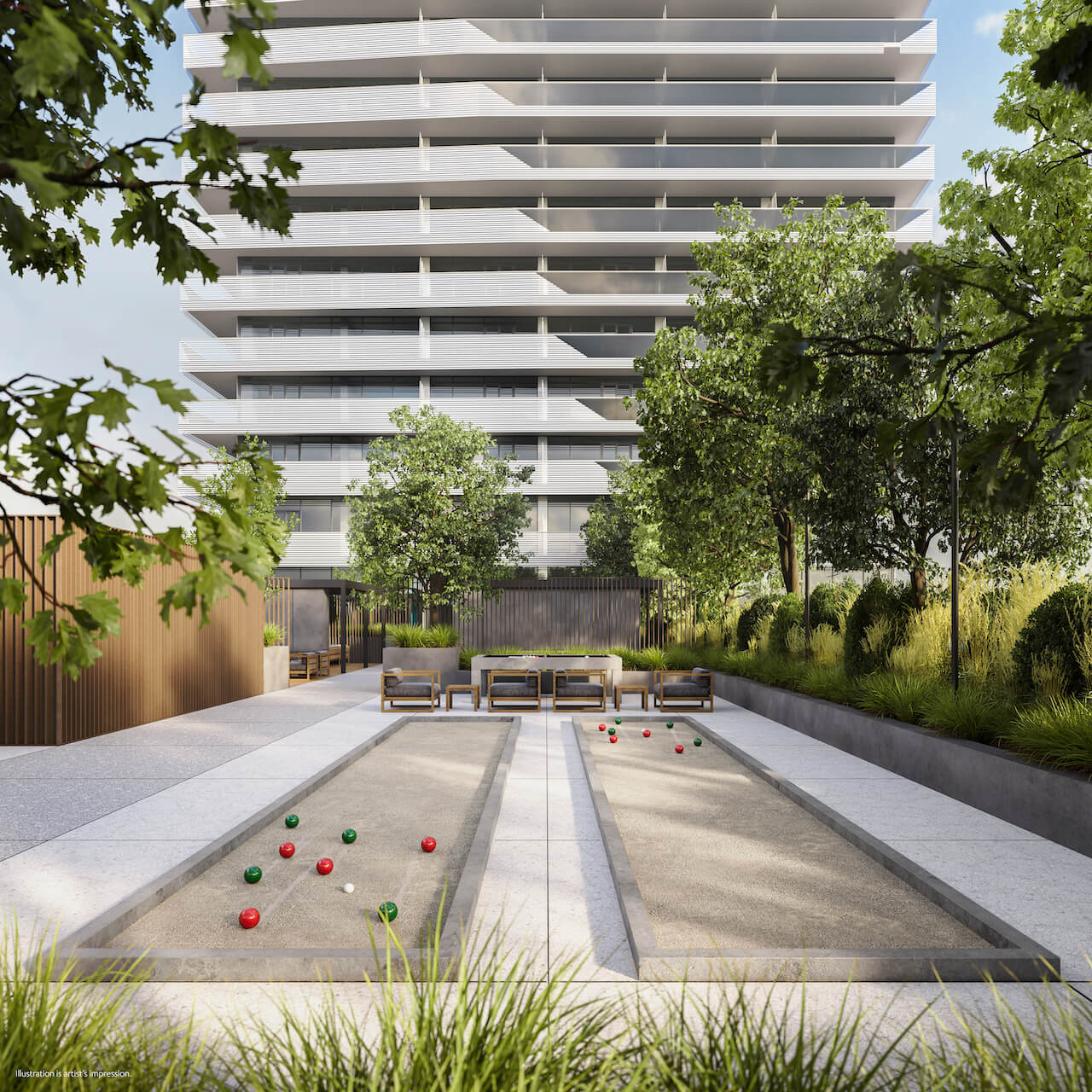 Rendering of M6 Condos bocce court