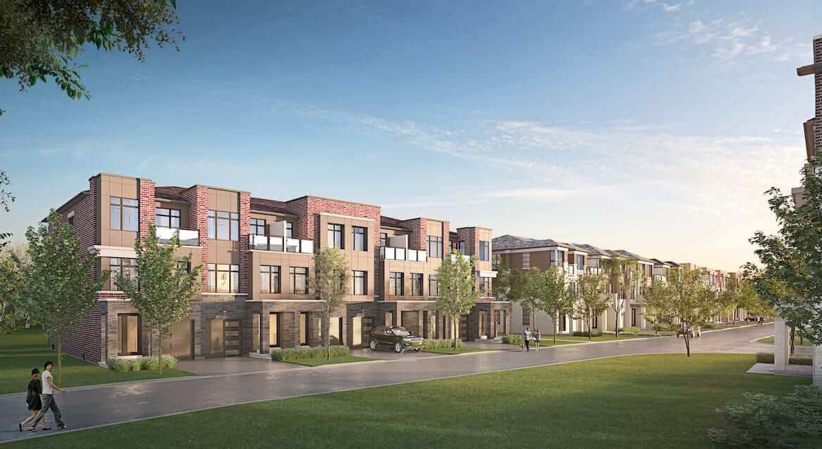 Rendering of NAVA Oakville freehold towns block 5 elevation a