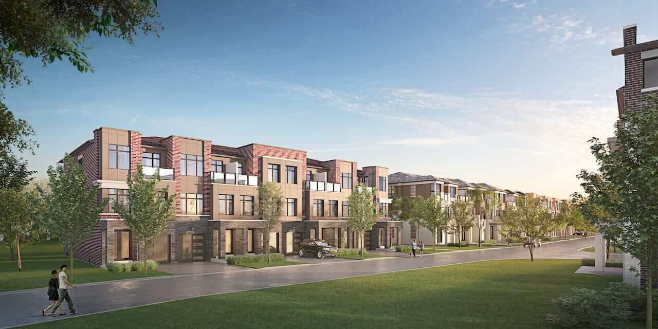 Rendering of NAVA Oakville freehold towns block 5 elevation a