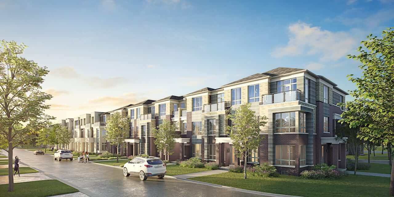 Rendering of NAVA Oakville freehold towns block 16 elevation a