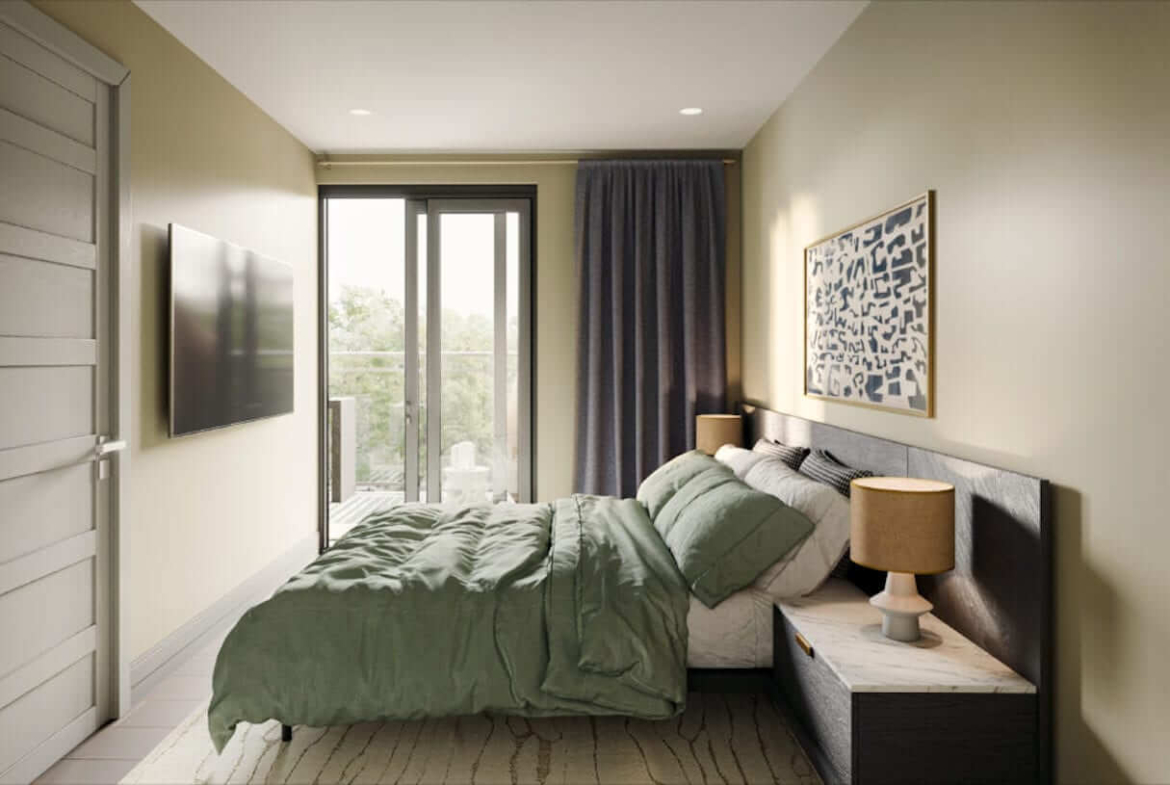 Rendering of Flex Condos suite interior bedroom