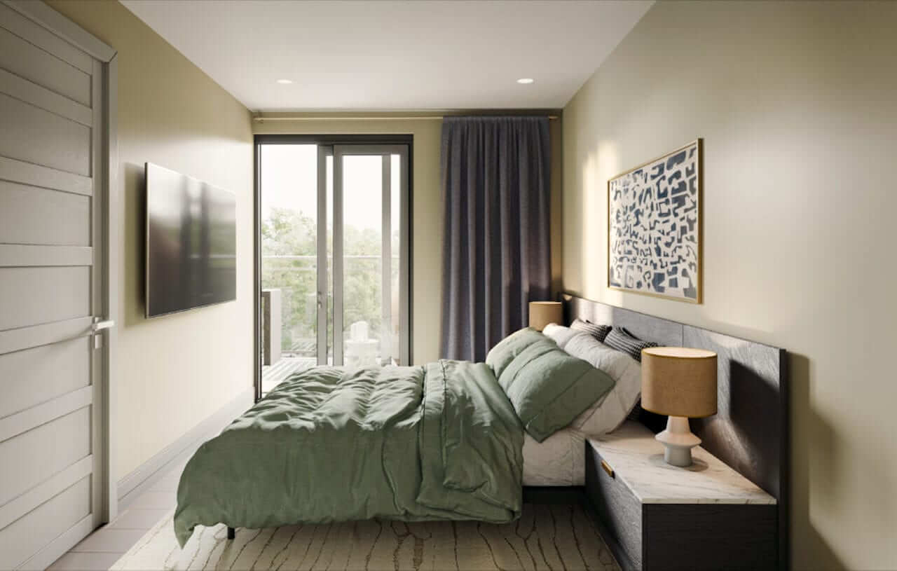 Rendering of Flex Condos suite interior bedroom