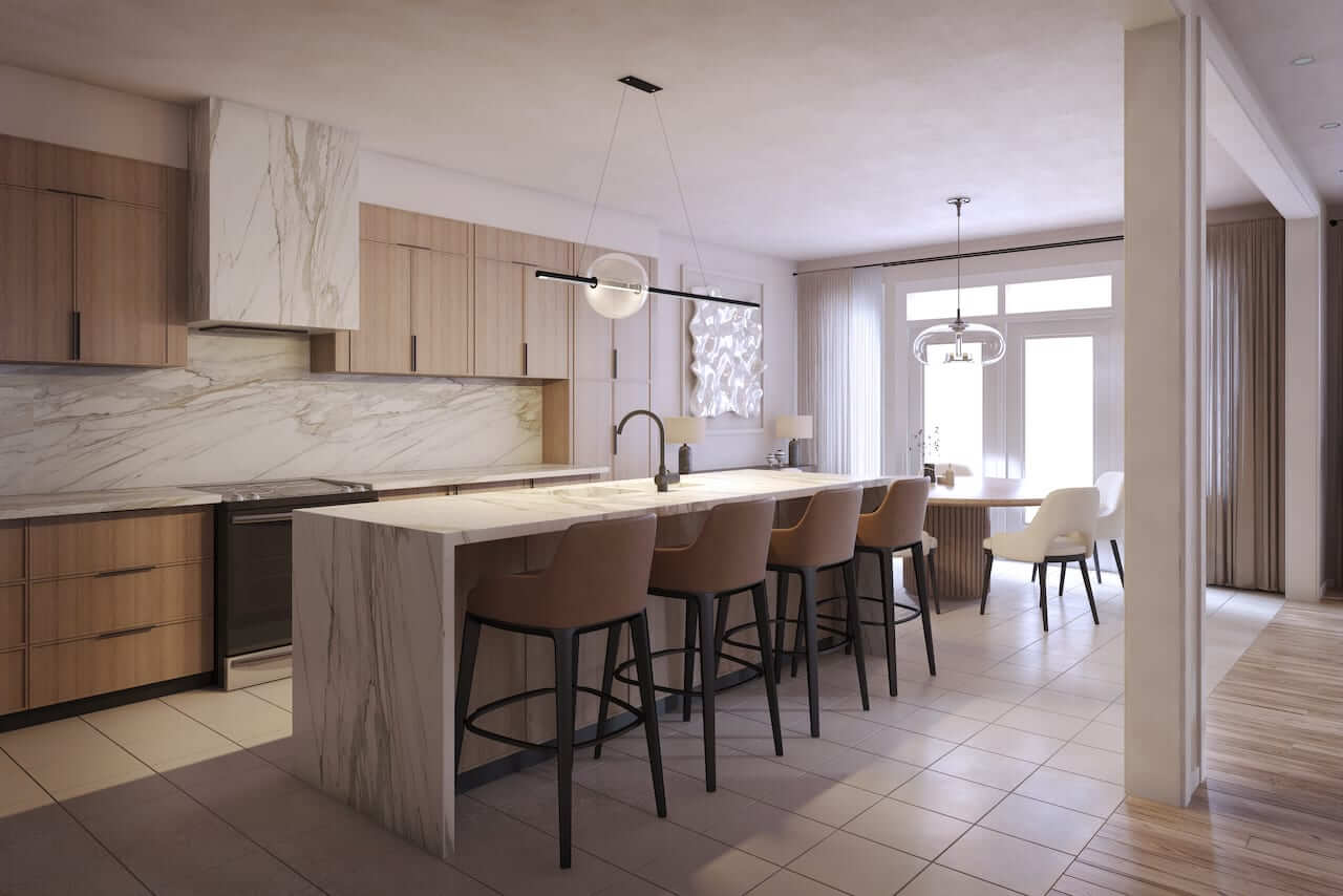Rendering of Palmetto Homes interior kitchen with island seating