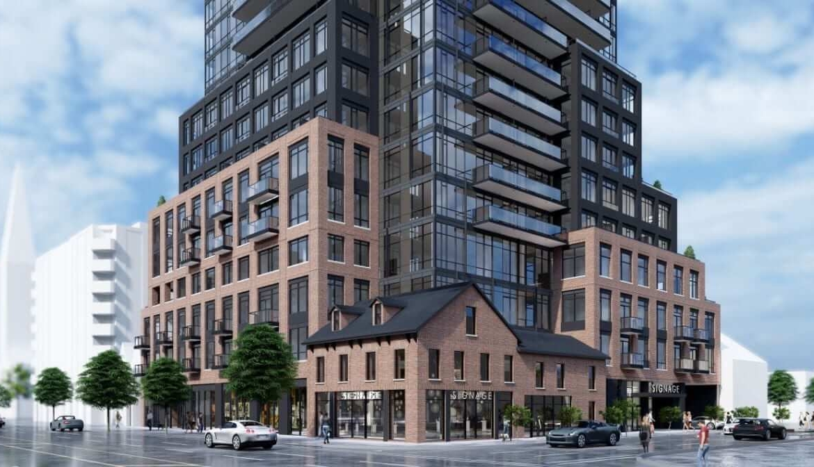 Rendering of Reside on Richmond exterior with streetscape
