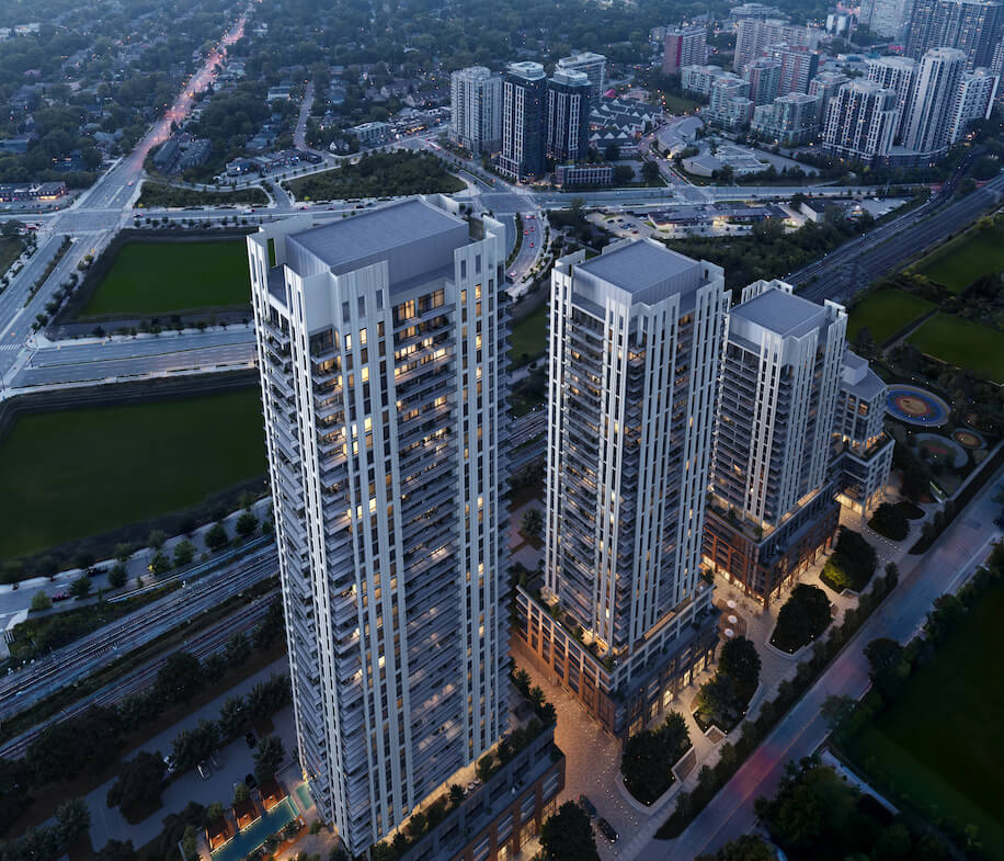 Rendering of Arcadia District Condos aerial view from above