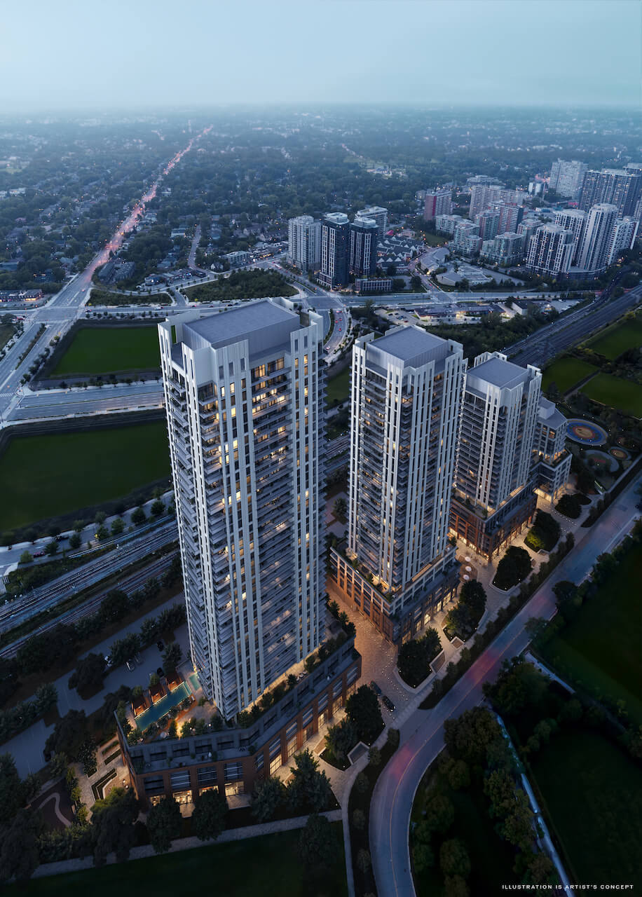 Rendering of Arcadia District Condos aerial view from above