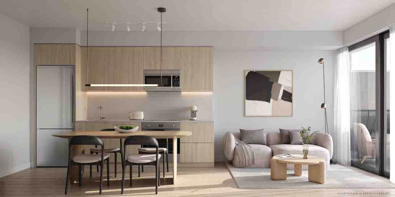 Rendering of Arcadia District Condos suite living and dining