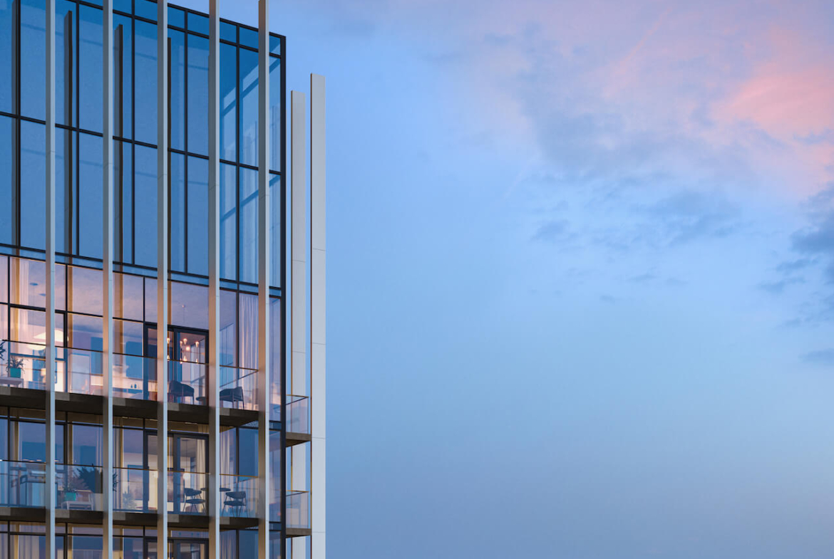 Rendering of Pickering City Centre Condos jewelbox at dusk